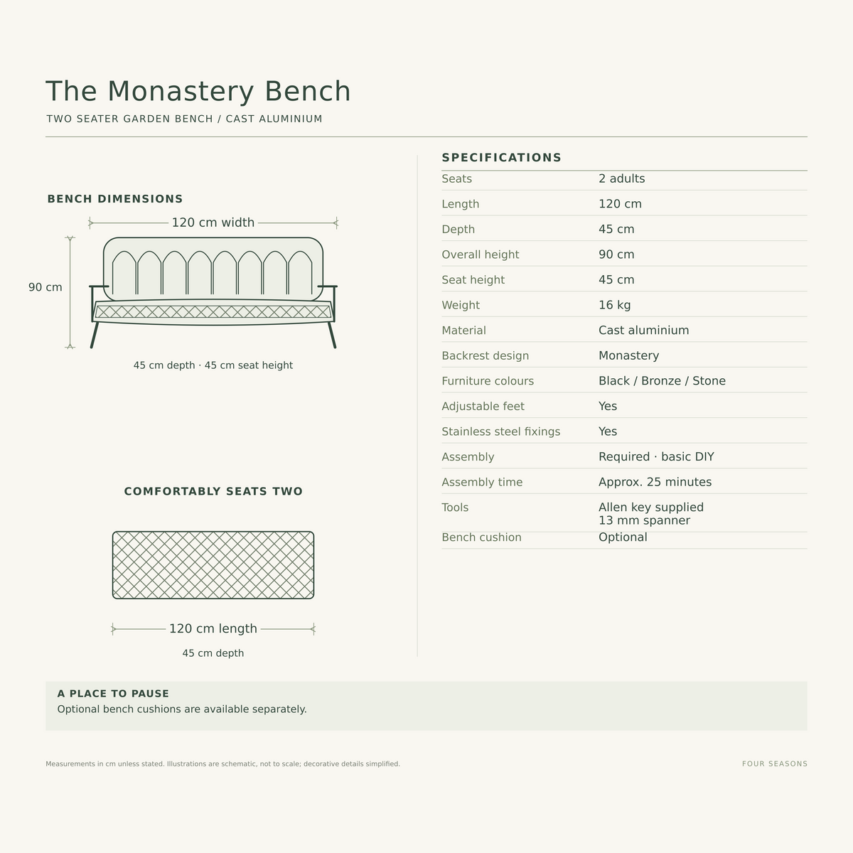 Monastery • Premium Two-Seater Garden Bench