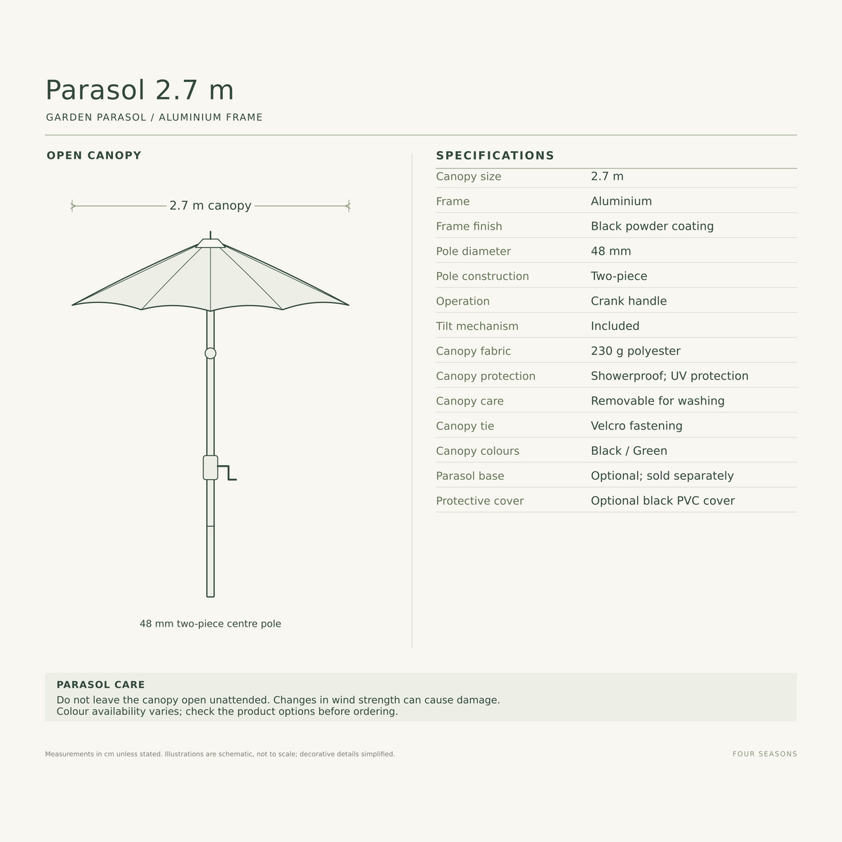 Wentworth Aluminium Parasol • 2.7m with Tilt